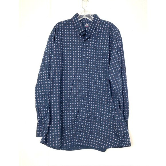 Paul & Shark Yachting Button Down Shirt Men's Size XXL Blue Diamond Print Long - Picture 1 of 13